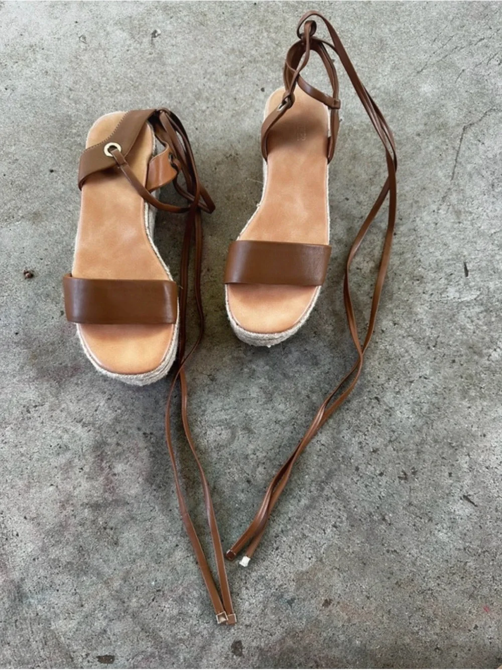 Womens Brown Espadrille Platform Lace-Up Sandals